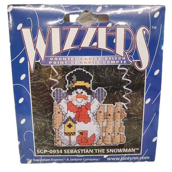 Wizzers Counted Cross Stitch Sebastian the Snowman Christmas Ornament NEW VTG - Picture 6 of 6